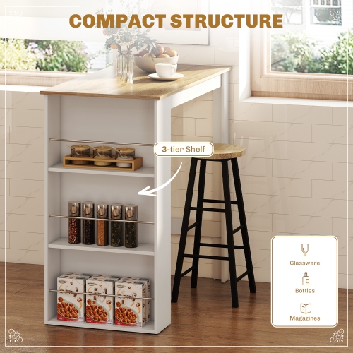 HOMCOM – Table de bar moderne, table à manger à hauteur de bar avec 3 tablettes de rangement pour cuisine, salle à manger, salon, blanc