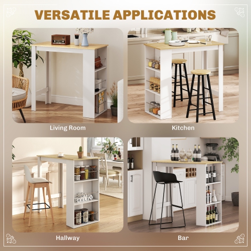 HOMCOM – Table de bar moderne, table à manger à hauteur de bar avec 3 tablettes de rangement pour cuisine, salle à manger, salon, blanc
