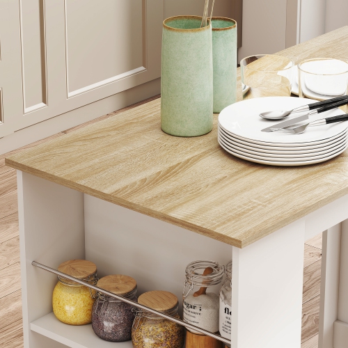 HOMCOM – Table de bar moderne, table à manger à hauteur de bar avec 3 tablettes de rangement pour cuisine, salle à manger, salon, blanc