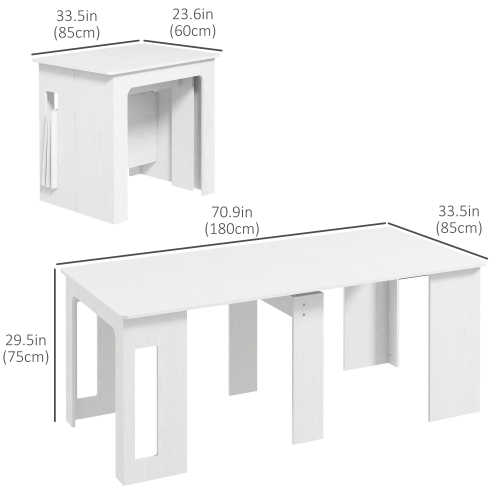 HOMCOM – Table à dîner extensible, table de cuisine extensible pour petits espaces, 6 places pour un maximum, blanc