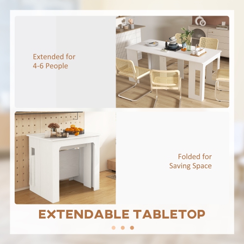 HOMCOM – Table à dîner extensible, table de cuisine extensible pour petits espaces, 6 places pour un maximum, blanc