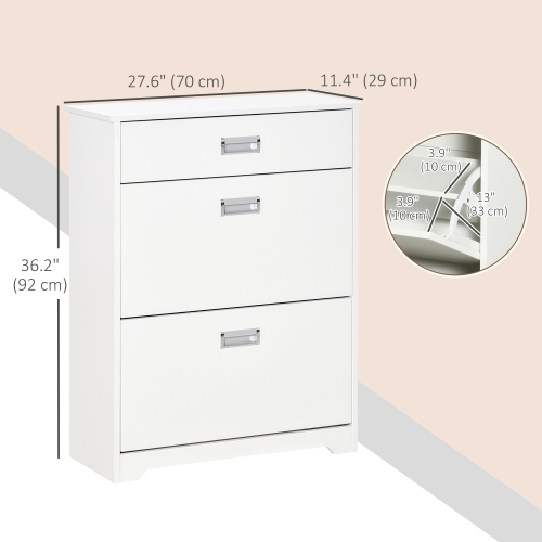 HOMCOM 3-Drawer Shoe Cabinet, Slim Shoe Storage Cabinet with 2 Flip Doors, Adjustable Shelf, Narrow Shoe Cupboard for Hallway, Entryway, Holds 16