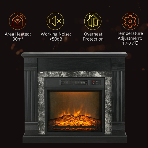 HOMCOM Electric Fireplace Mantel Wood Surround, Freestanding Fireplace Heater with Realistic Flame, Adjustable Temperature, Timer, Overheating