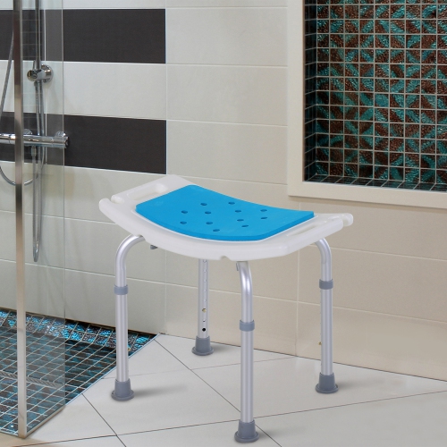 HOMCOM Height Adjustable Shower Chair, 20.5"W Aluminum Shower Stool for Inside Shower with Suction Cup Feet, EVA Padded Bath Seat for Senior,
