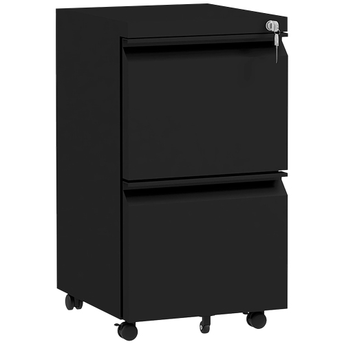 VINSETTO  Mobile Vertical Filing Cabinet With Lock, 2-Drawer Steel File Cabinet With Adjustable Hanging Bar for Letter, A4 And Legal Size In Black