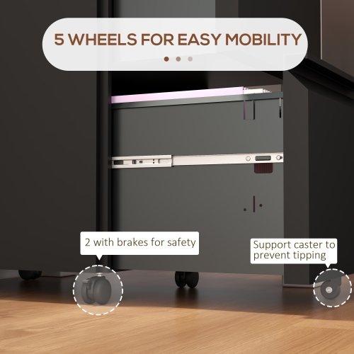 Vinsetto Mobile Vertical Filing Cabinet with Lock, 2-Drawer Steel File Cabinet with Adjustable Hanging Bar for Letter, A4 and Legal Size, Black