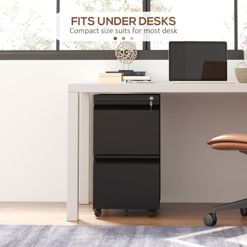 Vinsetto Mobile Vertical Filing Cabinet with Lock, 2-Drawer Steel File Cabinet with Adjustable Hanging Bar for Letter, A4 and Legal Size, Black