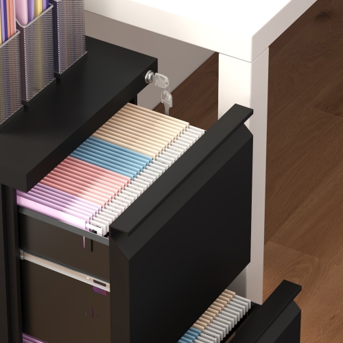 Vinsetto Mobile Vertical Filing Cabinet with Lock, 2-Drawer Steel File Cabinet with Adjustable Hanging Bar for Letter, A4 and Legal Size, Black