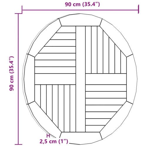 Surface de table ronde en teck massif 2,5 cm 90 cm de vidaXL
