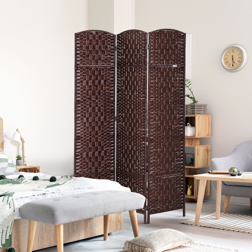 HOMCOM 3 Panels Room Divider, 6 Ft Tall Indoor Portable Folding Privacy Screens, Hand-Woven Double Hinged Freestanding Partition Wall Divider for