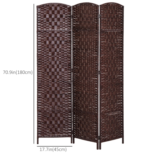 HOMCOM 3 Panels Room Divider, 6 Ft Tall Indoor Portable Folding Privacy Screens, Hand-Woven Double Hinged Freestanding Partition Wall Divider for