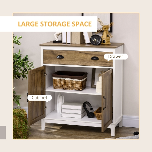 HOMCOM Farmhouse Storage Cabinet, Sideboard Kitchen Cabinet with Drawer, Double Doors and Shelves, Distressed Wood Grain