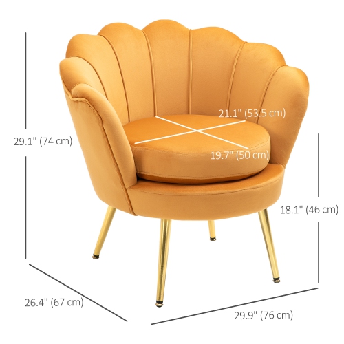 HOMCOM – Fauteuil d’appoint moderne Leisure Club en tissu Velvet-Touch avec pattes en métal doré pour chambre à coucher, jaune