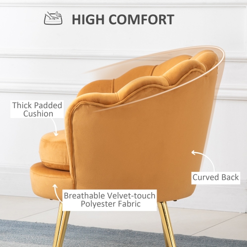 HOMCOM – Fauteuil d’appoint moderne Leisure Club en tissu Velvet-Touch avec pattes en métal doré pour chambre à coucher, jaune