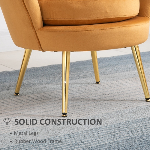 HOMCOM – Fauteuil d’appoint moderne Leisure Club en tissu Velvet-Touch avec pattes en métal doré pour chambre à coucher, jaune