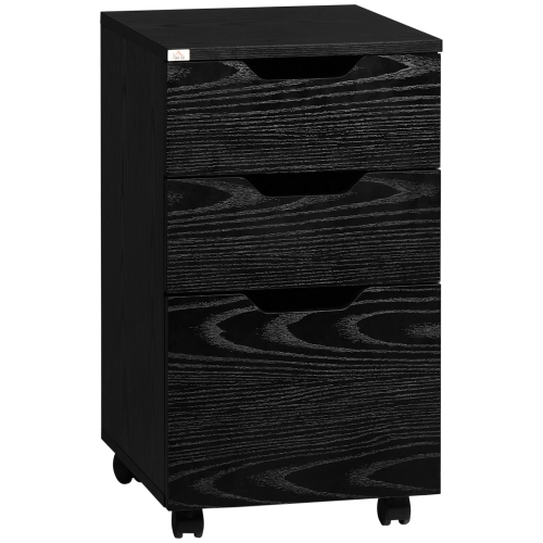 HOMCOM  Mobile Filing Cabinet, 3 Drawer File Cabinet, Under Desk Office Storage Cabinet With Wheels Wood Grain In Black