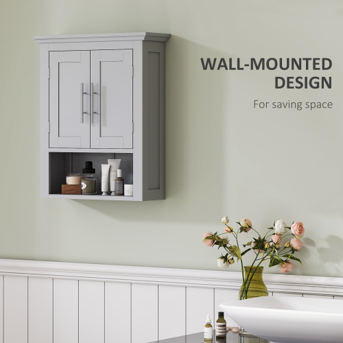 Armoire murale de salle de bain kleankin, armoire à pharmacie, armoire de rangement pour toilettes avec tablette pour salon et entrée, gris