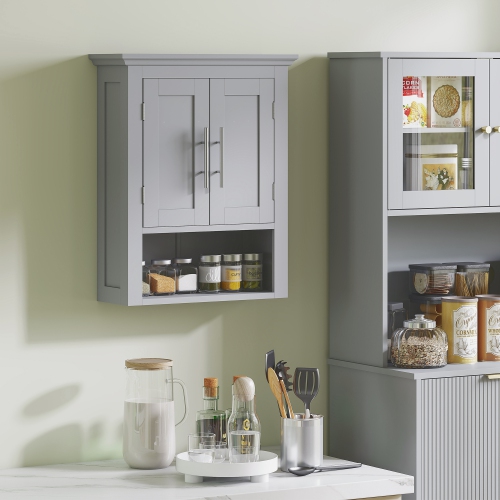 Armoire murale de salle de bain kleankin, armoire à pharmacie, armoire de rangement pour toilettes avec tablette pour salon et entrée, gris