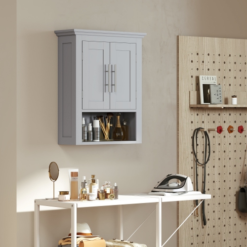 Armoire murale de salle de bain kleankin, armoire à pharmacie, armoire de rangement pour toilettes avec tablette pour salon et entrée, gris