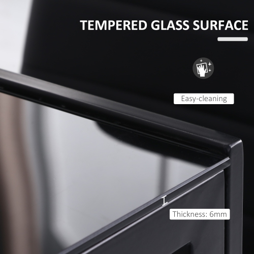 HOMCOM Rectangular Dining Table for 4 People, Modern Kitchen Table with Tabletop Tempered Glass and Metal Legs for Dining Room, Living Room, Black