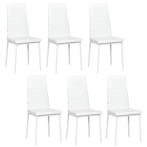 HOMCOM Modern Dining Chairs Set of 6, Upholstered PU Leather Kitchen Chairs with Channel Tufting and Metal Legs for Living Room, Dining Room,
