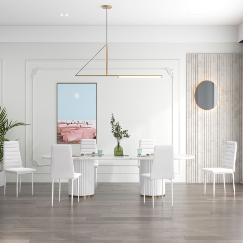 HOMCOM Modern Dining Chairs Set of 6, Upholstered PU Leather Kitchen Chairs with Channel Tufting and Metal Legs for Living Room, Dining Room,