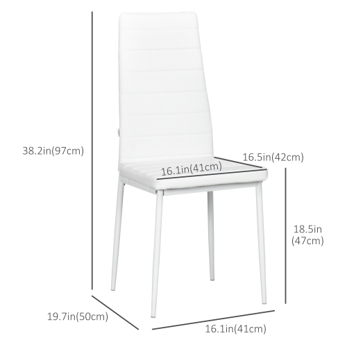 HOMCOM Modern Dining Chairs Set of 6, Upholstered PU Leather Kitchen Chairs with Channel Tufting and Metal Legs for Living Room, Dining Room,