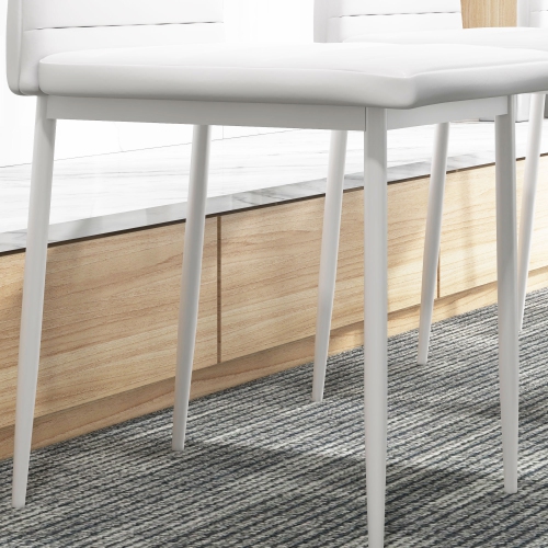 HOMCOM Modern Dining Chairs Set of 6, Upholstered PU Leather Kitchen Chairs with Channel Tufting and Metal Legs for Living Room, Dining Room,