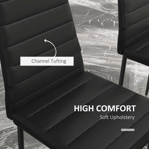 HOMCOM Modern Dining Chairs Set of 6, Upholstered PU Leather Kitchen Chairs with Channel Tufting and Metal Legs for Living Room, Dining Room,