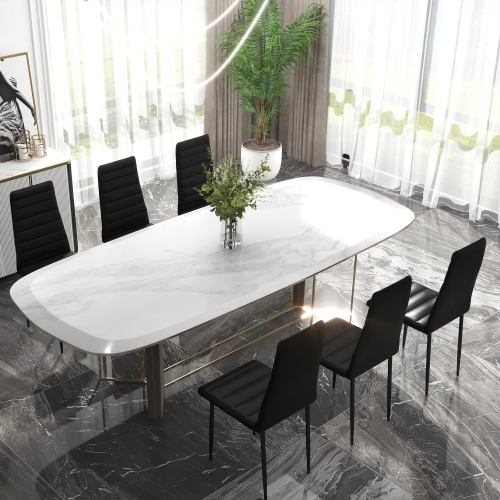 HOMCOM Modern Dining Chairs Set of 6, Upholstered PU Leather Kitchen Chairs with Channel Tufting and Metal Legs for Living Room, Dining Room,