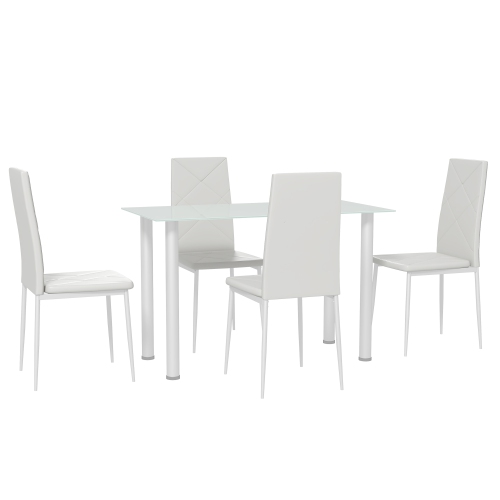 HOMCOM  Modern Dining Table Set for 4, Space-Saving 5 Pieces Kitchen Table Set With Pu Leather Upholstered Chairs, Glass Table Top And Steel Frame