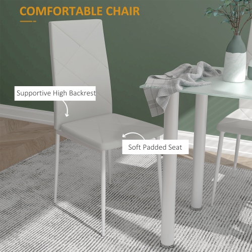 HOMCOM Modern Dining Table Set for 4, Space-Saving 5 Pieces Kitchen Table Set with PU Leather Upholstered Chairs, Glass Table Top and Steel Frame,