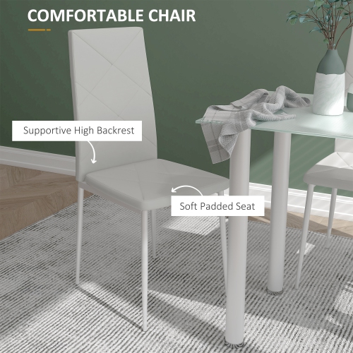 HOMCOM Modern Dining Table Set for 4, Space-Saving 5 Pieces Kitchen Table Set with PU Leather Upholstered Chairs, Glass Table Top and Steel Frame,