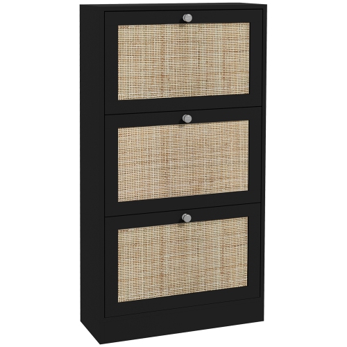 HOMCOM – Armoire à chaussures en rotin avec 3 tiroirs rabattables et tablettes réglables, armoire étroite pour chaussures pour entrée, couloir, peut