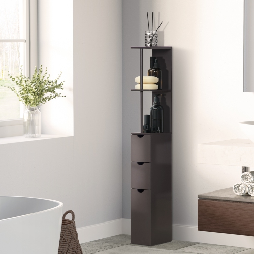 HOMCOM – Armoire de salle de bain étroite, armoire de rangement mince pour salle de bain avec tiroirs, armoire et tablettes ouvertes, armoire en lin,