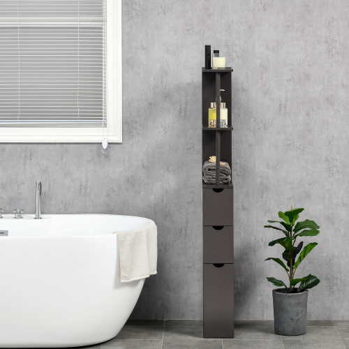 HOMCOM – Armoire de salle de bain étroite, armoire de rangement mince pour salle de bain avec tiroirs, armoire et tablettes ouvertes, armoire en lin,