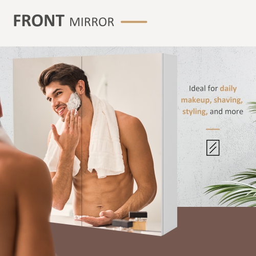 kleankin 24" x 24" Medicine Cabinet, Wall Mounted Bathroom Mirror Cabinet with Mirrored Doors, Adjustable Shelves and Soft Close Mechanism, High