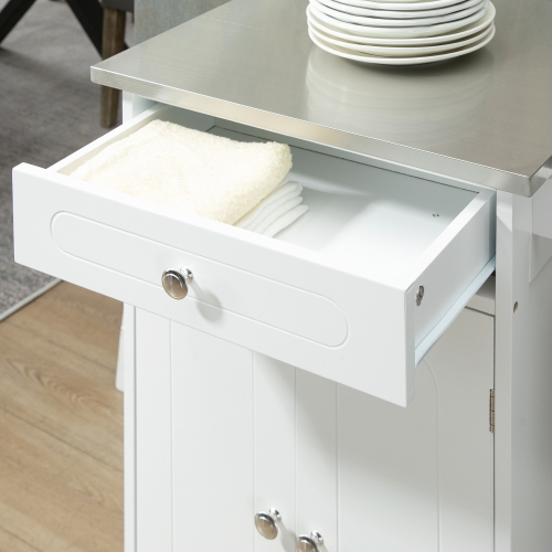 HOMCOM Kitchen Cart, Small Kitchen Island, Stainless Steel Top Utility Trolley on Wheels with Storage Drawer for Dining Room, Kitchen