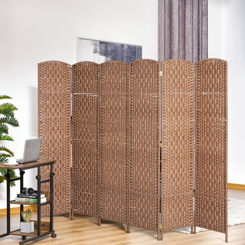 HOMCOM 6 Panels Room Divider, 6 Ft Tall Indoor Portable Folding Privacy Screens, Hand-Woven Double Hinged Freestanding Partition Wall Divider for