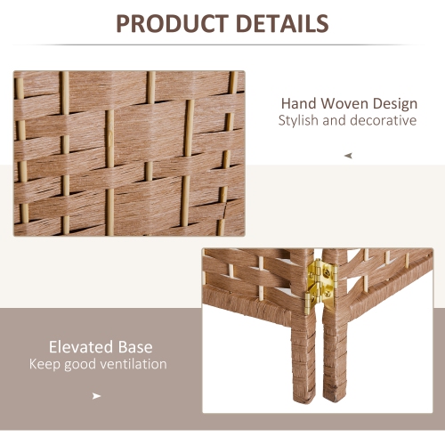 HOMCOM 6 Panels Room Divider, 6 Ft Tall Indoor Portable Folding Privacy Screens, Hand-Woven Double Hinged Freestanding Partition Wall Divider for