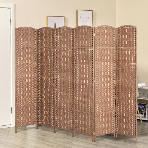 HOMCOM 6 Panels Room Divider, 6 Ft Tall Indoor Portable Folding Privacy Screens, Hand-Woven Double Hinged Freestanding Partition Wall Divider for