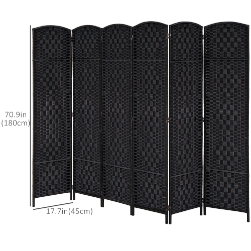 HOMCOM 6 Panels Room Divider, 6 Ft Tall Indoor Portable Folding Privacy Screens, Hand-Woven Double Hinged Freestanding Partition Wall Divider for