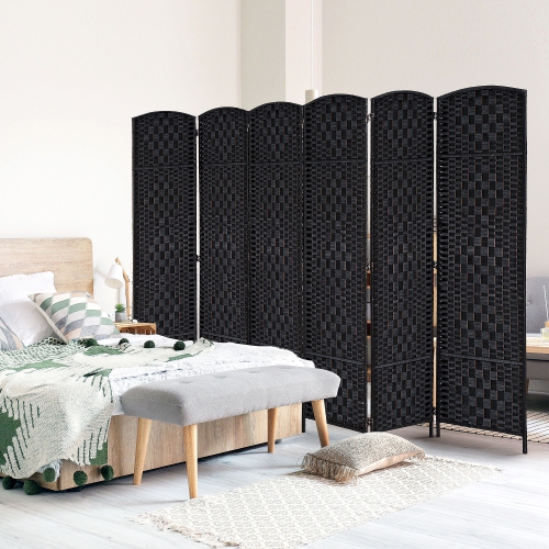HOMCOM 6 Panels Room Divider, 6 Ft Tall Indoor Portable Folding Privacy Screens, Hand-Woven Double Hinged Freestanding Partition Wall Divider for