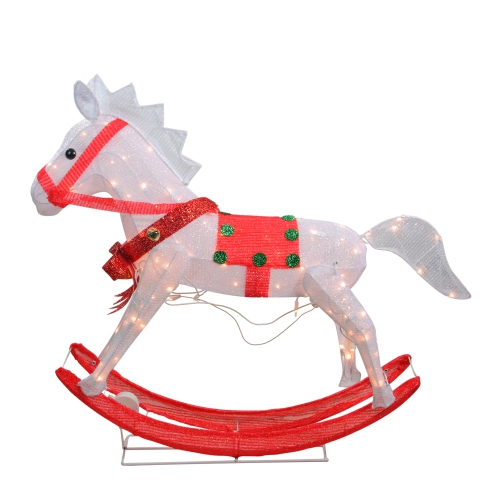 NORTHLIGHT  Lighted Rocking Horse Outdoor Christmas Decoration - 36" - White And In Red