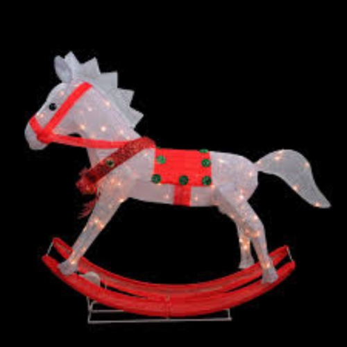 Lighted Rocking Horse Outdoor Christmas Decoration - 36" - White and Red