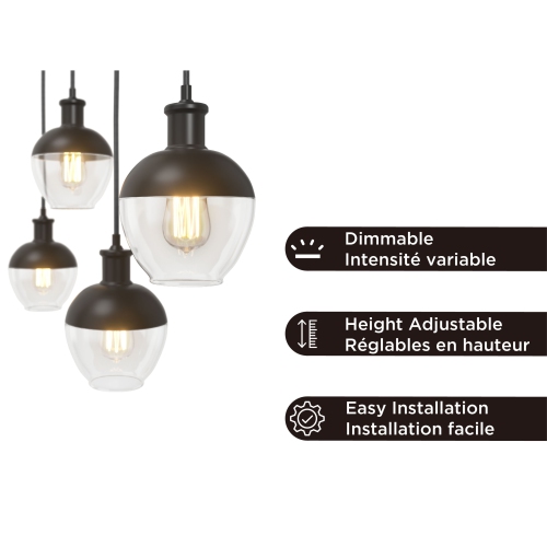 BAZZ Vesta Black Vintage 4-Strand Pendant Light Fixture, P17262BK