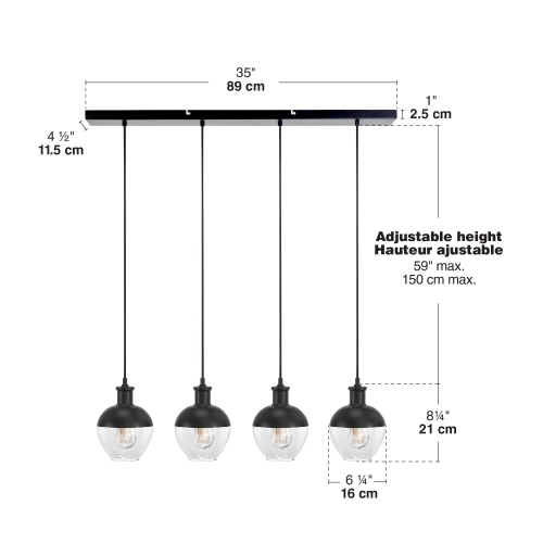 BAZZ Vesta Black Vintage 4-Strand Pendant Light Fixture, P17262BK