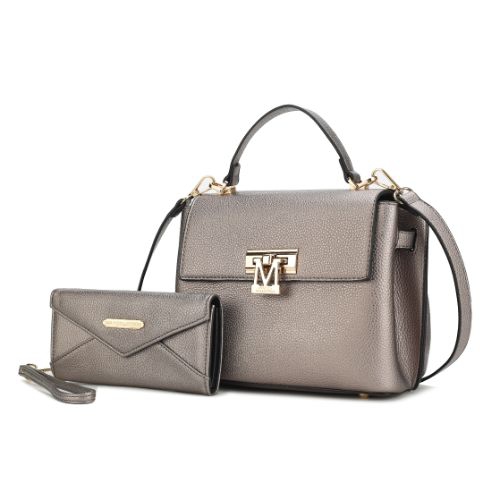 MKF Collection Hadley Vegan Leather Women’s Satchel Bag with Wristlet Wallet by Mia K- 2 pieces