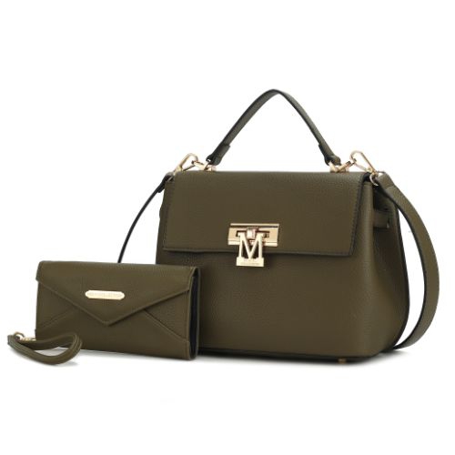 MKF Collection Hadley Vegan Leather Women’s Satchel Bag with Wristlet Wallet by Mia K- 2 pieces