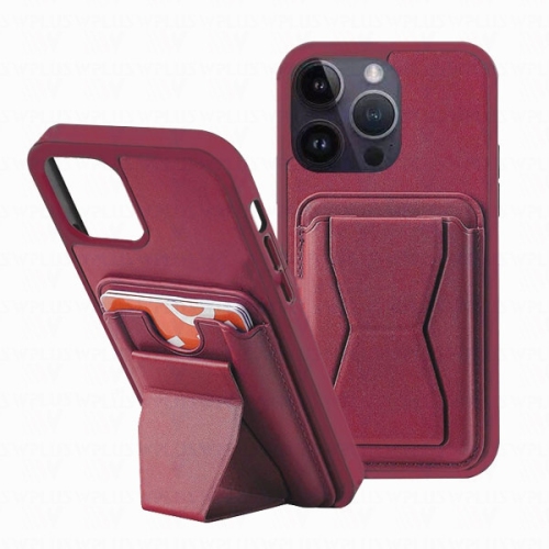 [CSmart] Étui pour cartes à fente arrière avec béquille pour iPhone 14 Pro, vin